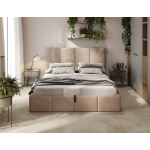 Bett Beige mit breitem Kopfteil